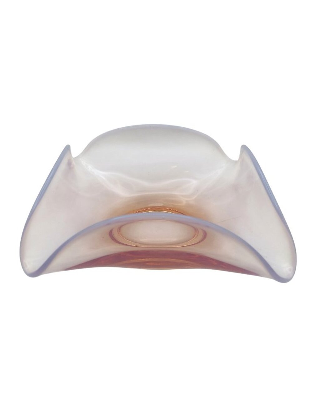 Fostoria Glass Folded Candy Dish Seascape Pink Opalescent Hand Blown Vintage MCM